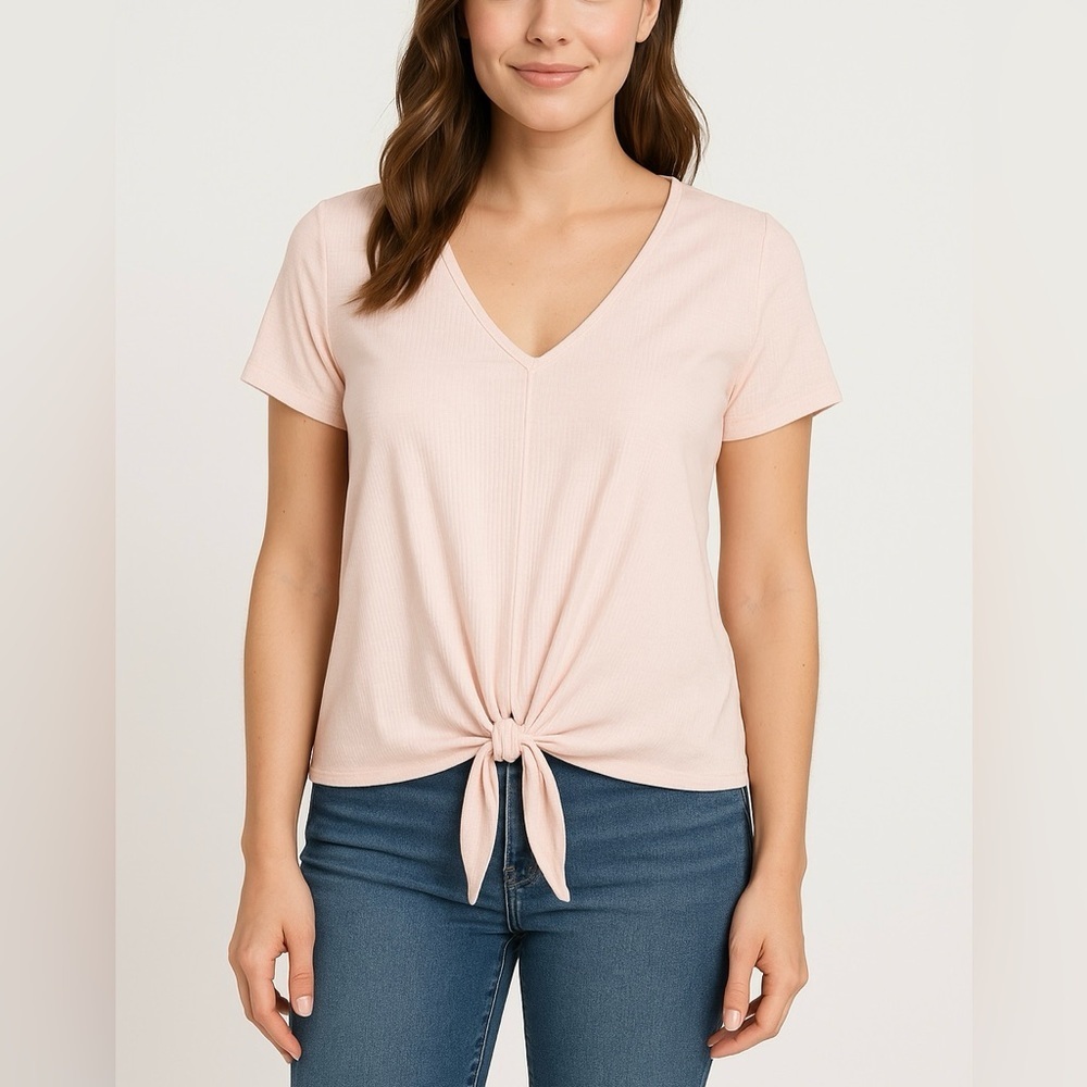 J.Crew Tie-Front V-Neck Textured Tee - Light Pink Size Small
